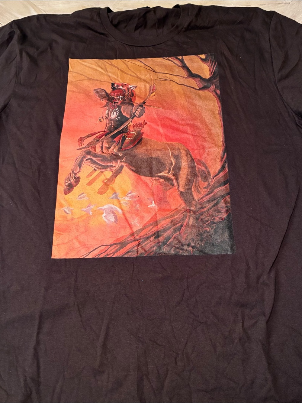 Gildan Black Short-Sleeve Tee with Orange Sunset Horse Graphic